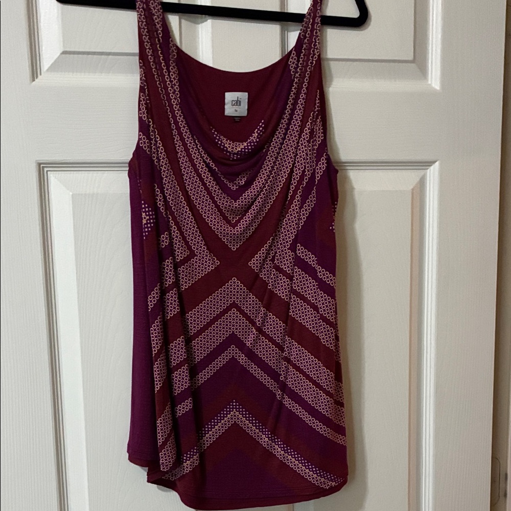 CAbi Burgundy/Maroon and White Chevron Tank Top